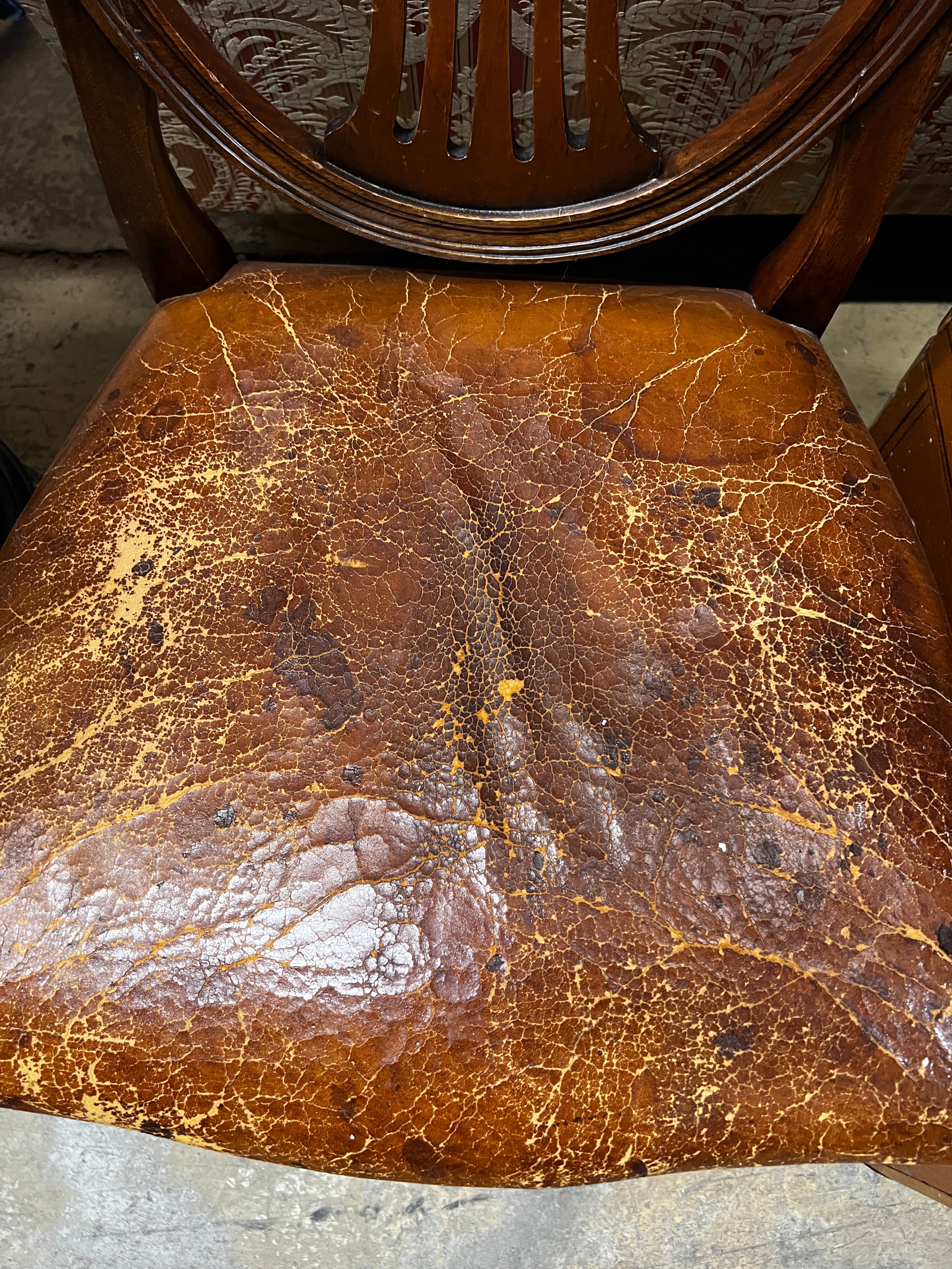 An Edwardian marquetry inlaid marble top washstand, width 72cm, depth 38cm, height 82cm together with a reproduction mahogany elbow chair